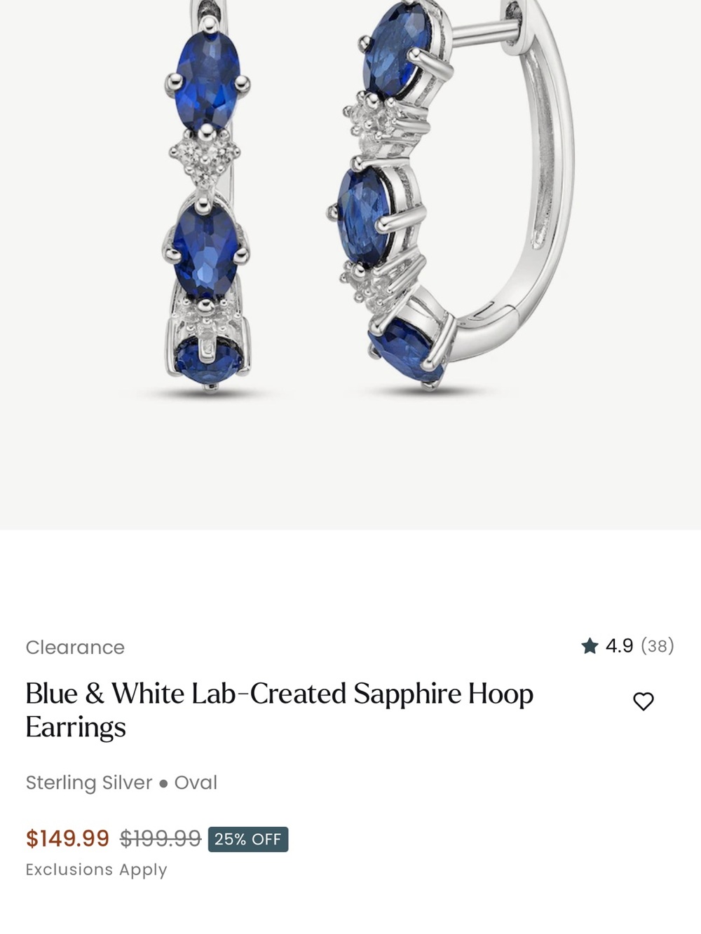 Kay Jewelers Sterling Silver Hoop Earrings with Deep Blue and White Stones